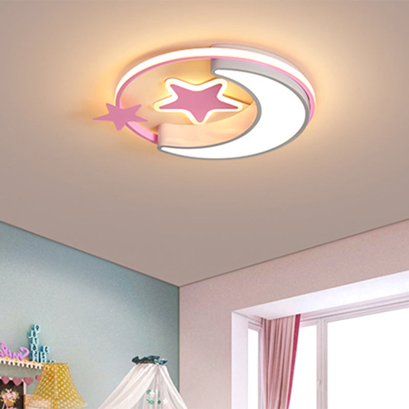 Star and Moon Acrylic Flush Mount Nordic Gold/Pink/Blue LED Flushmount Ceiling Lamp for Children Bedroom Clearhalo 'Ceiling Lights' 'Close To Ceiling Lights' 'Close to ceiling' 'Flush mount' Lighting' 810441