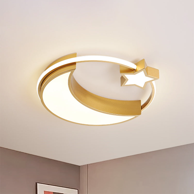 Kids Moon and Star Flush Mount Fixture Acrylic LED Bedroom Ceiling Mounted Light in Gold/Black and White Clearhalo 'Ceiling Lights' 'Close To Ceiling Lights' 'Close to ceiling' 'Flush mount' Lighting' 810444