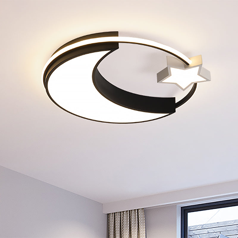 Kids Moon and Star Flush Mount Fixture Acrylic LED Bedroom Ceiling Mounted Light in Gold/Black and White Black-White Clearhalo 'Ceiling Lights' 'Close To Ceiling Lights' 'Close to ceiling' 'Flush mount' Lighting' 810447