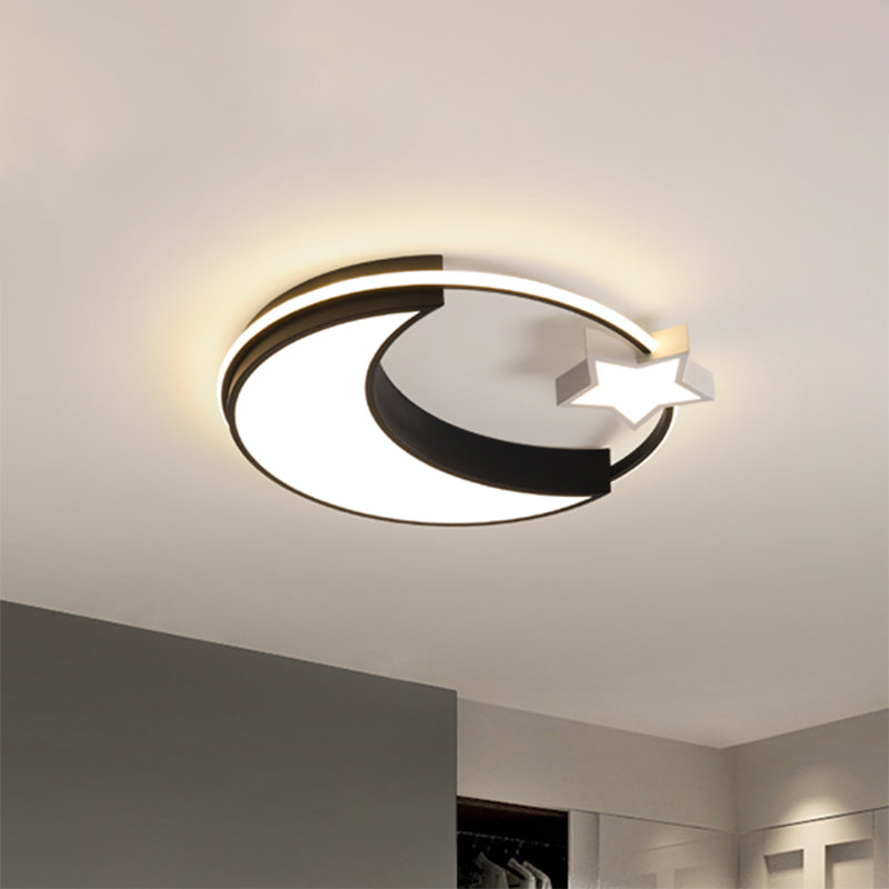 Kids Moon and Star Flush Mount Fixture Acrylic LED Bedroom Ceiling Mounted Light in Gold/Black and White Clearhalo 'Ceiling Lights' 'Close To Ceiling Lights' 'Close to ceiling' 'Flush mount' Lighting' 810448