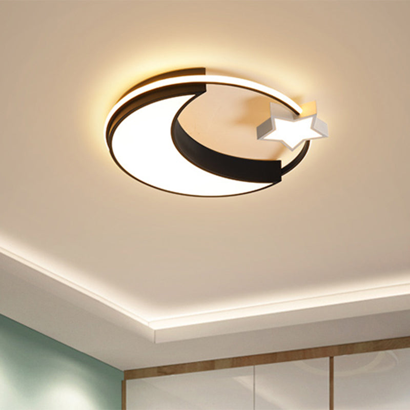 Kids Moon and Star Flush Mount Fixture Acrylic LED Bedroom Ceiling Mounted Light in Gold/Black and White Clearhalo 'Ceiling Lights' 'Close To Ceiling Lights' 'Close to ceiling' 'Flush mount' Lighting' 810449