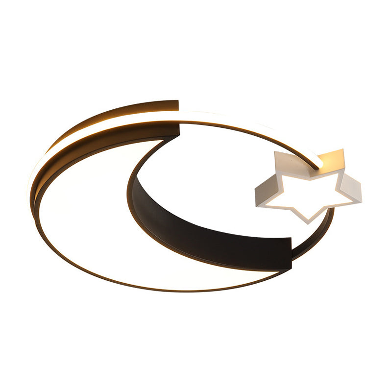 Kids Moon and Star Flush Mount Fixture Acrylic LED Bedroom Ceiling Mounted Light in Gold/Black and White Clearhalo 'Ceiling Lights' 'Close To Ceiling Lights' 'Close to ceiling' 'Flush mount' Lighting' 810450