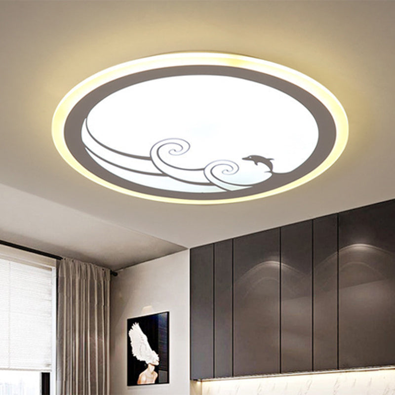 Nordic LED Flush Mount White Round Flush Light with Acrylic Shade and Dolphin Pattern in Warm/White Light White Clearhalo 'Ceiling Lights' 'Close To Ceiling Lights' 'Close to ceiling' 'Flush mount' Lighting' 810451