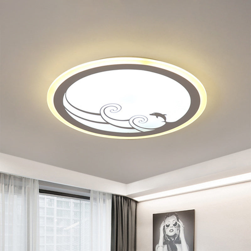 Nordic LED Flush Mount White Round Flush Light with Acrylic Shade and Dolphin Pattern in Warm/White Light Clearhalo 'Ceiling Lights' 'Close To Ceiling Lights' 'Close to ceiling' 'Flush mount' Lighting' 810452