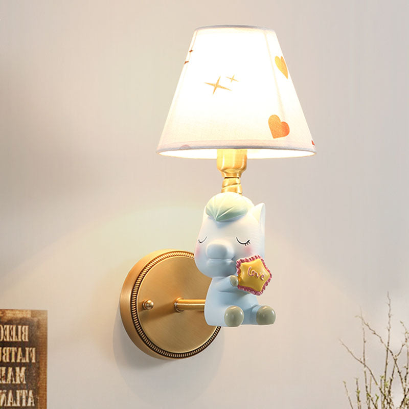 Kids Cartoon Pony Metal Wall Lighting Single Head Sconce Lighting for Bedroom in Pink/Blue Blue Clearhalo 'Wall Lamps & Sconces' 'Wall Lights' Lighting' 810459