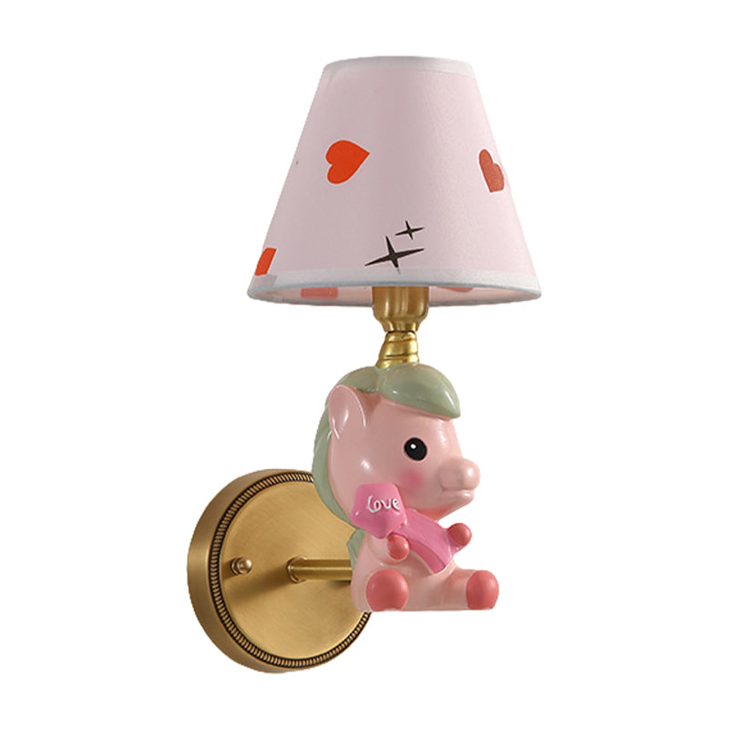 Barrel Metal Sconce Kids Single Light Pink/Blue Wall Mounted Light Fixture with Cartoon Pony Base Clearhalo 'Wall Lamps & Sconces' 'Wall Lights' Lighting' 810465