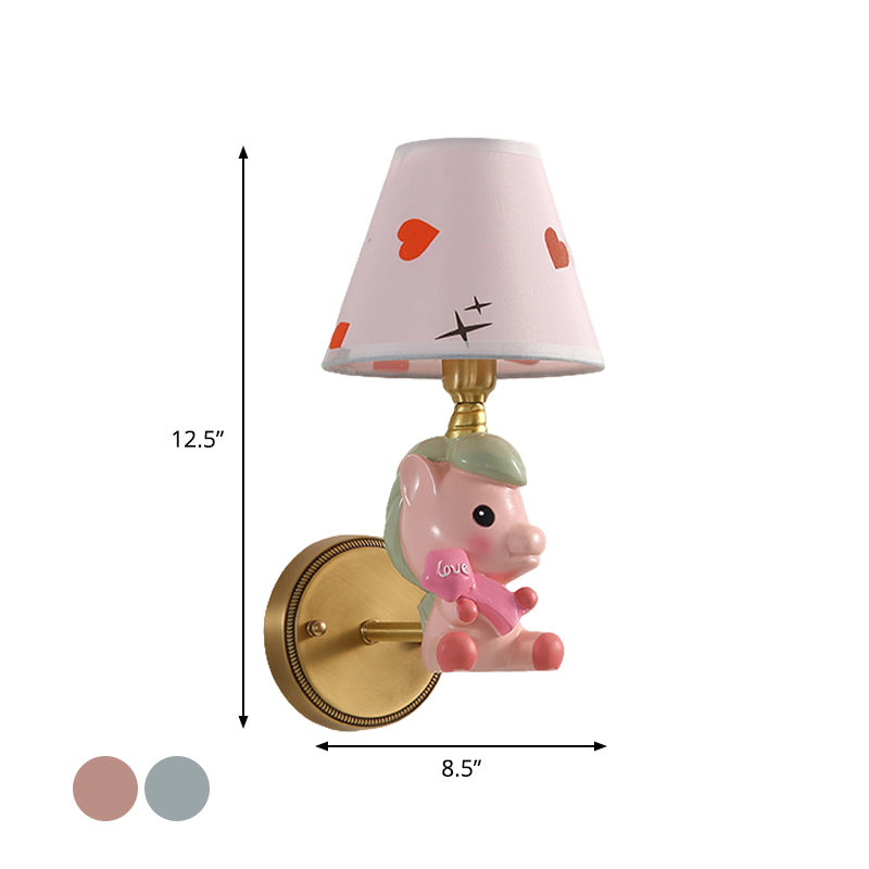 Barrel Metal Sconce Kids Single Light Pink/Blue Wall Mounted Light Fixture with Cartoon Pony Base Clearhalo 'Wall Lamps & Sconces' 'Wall Lights' Lighting' 810466