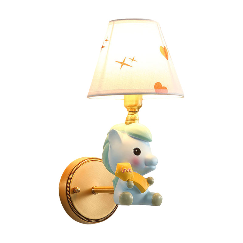 Barrel Metal Sconce Kids Single Light Pink/Blue Wall Mounted Light Fixture with Cartoon Pony Base Clearhalo 'Wall Lamps & Sconces' 'Wall Lights' Lighting' 810470