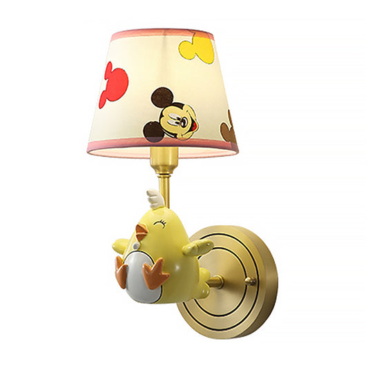 Metal Chicken Sconce Lamp Cartoon 1 Light Wall Light Fixture with Patterned Fabric Shade for Bedroom in Yellow Clearhalo 'Wall Lamps & Sconces' 'Wall Lights' Lighting' 810473