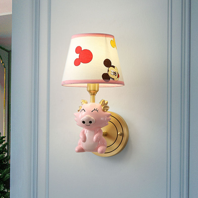 Kids Cartoon Dragon Wall Lamp Metal Single Bulb Bedside Sconce Light Fixture in Pink Pink Clearhalo 'Wall Lamps & Sconces' 'Wall Lights' Lighting' 810475