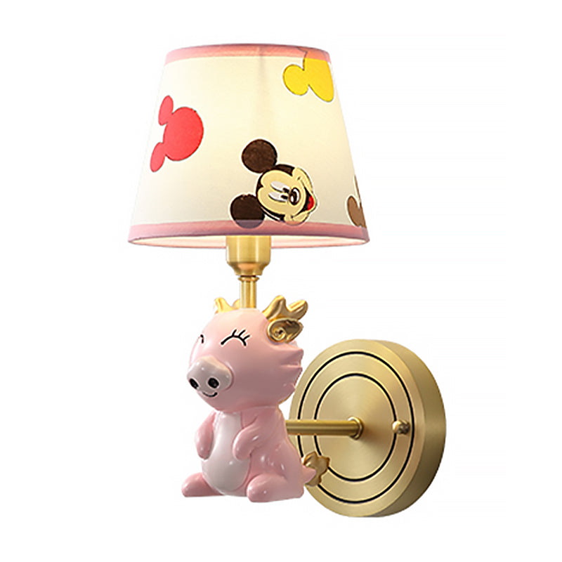 Kids Cartoon Dragon Wall Lamp Metal Single Bulb Bedside Sconce Light Fixture in Pink Clearhalo 'Wall Lamps & Sconces' 'Wall Lights' Lighting' 810477