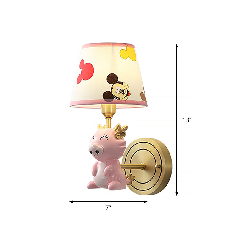 Kids Cartoon Dragon Wall Lamp Metal Single Bulb Bedside Sconce Light Fixture in Pink Clearhalo 'Wall Lamps & Sconces' 'Wall Lights' Lighting' 810478