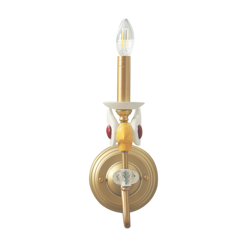 Candelabra Metal Wall Mount Light Kids Single Bulb Gold Sconce Light Fixture for Bedroom Clearhalo 'Wall Lamps & Sconces' 'Wall Lights' Lighting' 810485