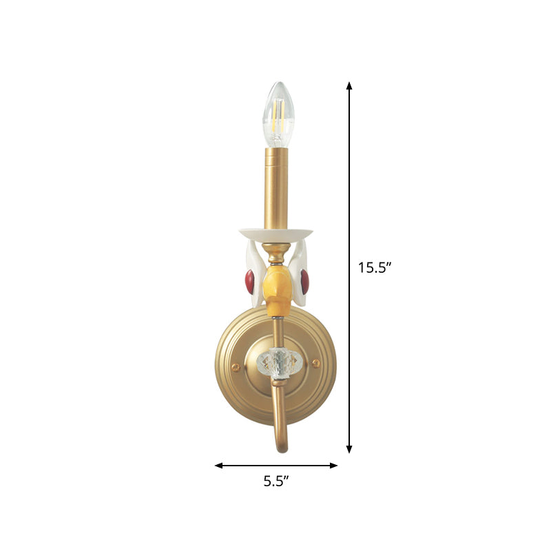 Candelabra Metal Wall Mount Light Kids Single Bulb Gold Sconce Light Fixture for Bedroom Clearhalo 'Wall Lamps & Sconces' 'Wall Lights' Lighting' 810486