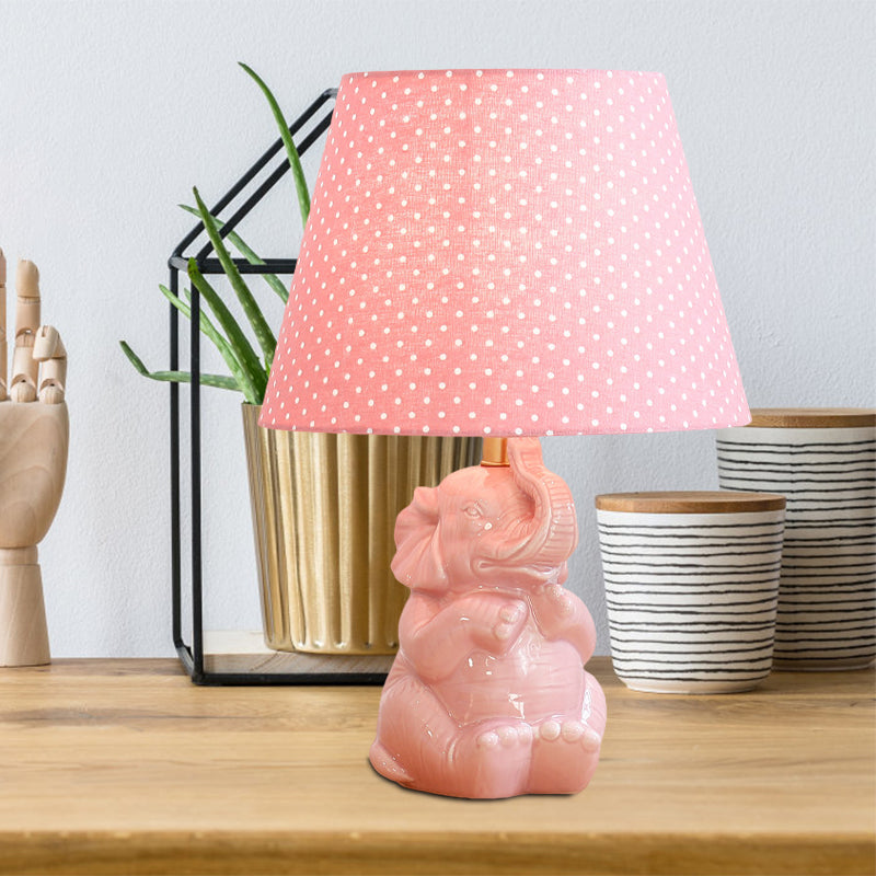 Pink Elephant Nightstand Lamp Modern Single Head Porcelain Table Light with Barrel Fabric Shade for Bedside Clearhalo 'Lamps' 'Table Lamps' Lighting' 810492