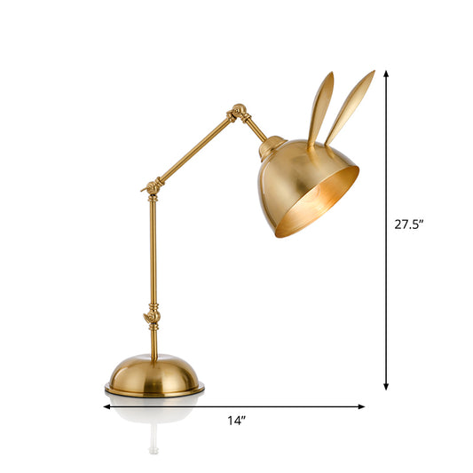 Kids Rabbit Ear Reading Book Light Metal 1 Head Study Room Desk Lamp in Gold with Adjustable Arm Clearhalo 'Lamps' 'Table Lamps' Lighting' 810498