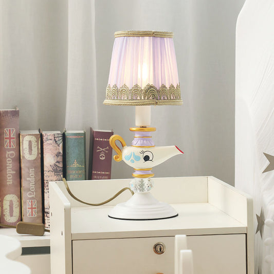 Contemporary Teapot Resin Reading Lamp 1 Light White Task Lighting for Bedside with Barrel Shade White Clearhalo 'Lamps' 'Table Lamps' Lighting' 810515
