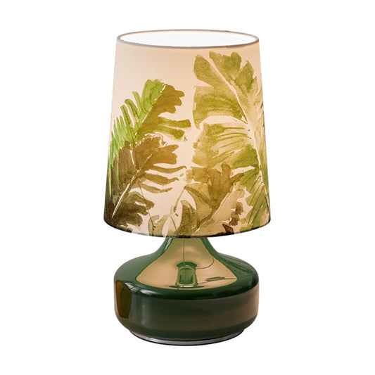 Nordic Barrel Night Lamp Fabric Single Head Bedroom Table Light with Leaves Pattern in Green Clearhalo 'Lamps' 'Table Lamps' Lighting' 810537