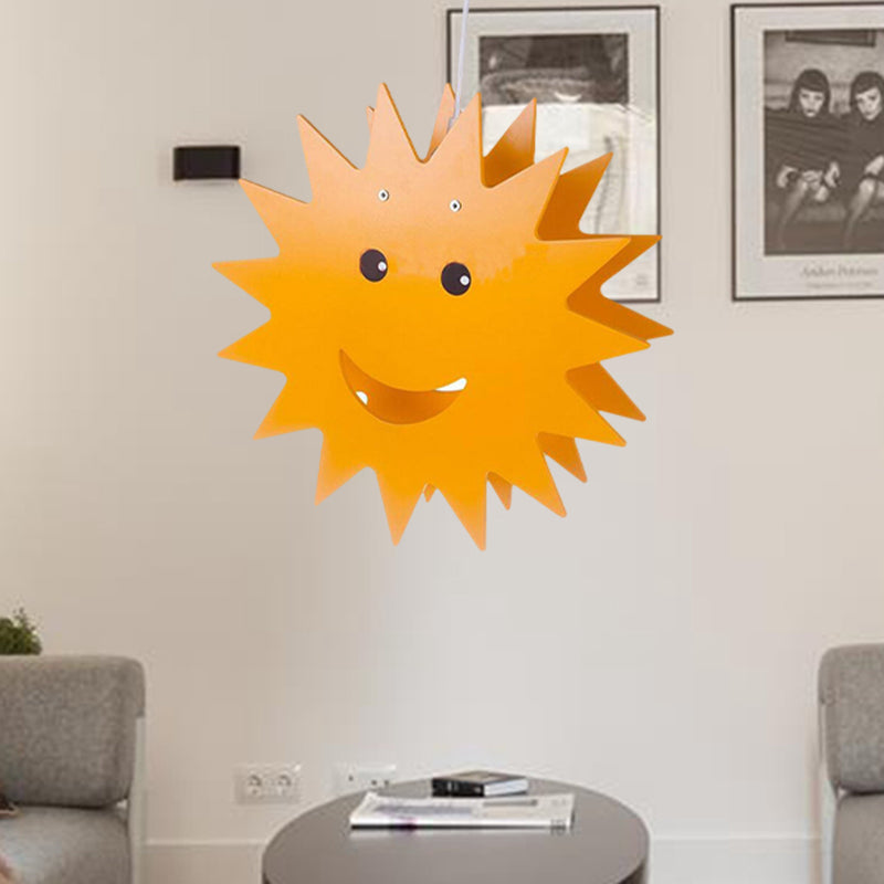 Wood Smiling Sun Hanging Lighting Cartoon 1 Light Yellow Finish Pendant Ceiling Lamp Clearhalo 'Ceiling Lights' 'Pendant Lights' 'Pendants' Lighting' 810548