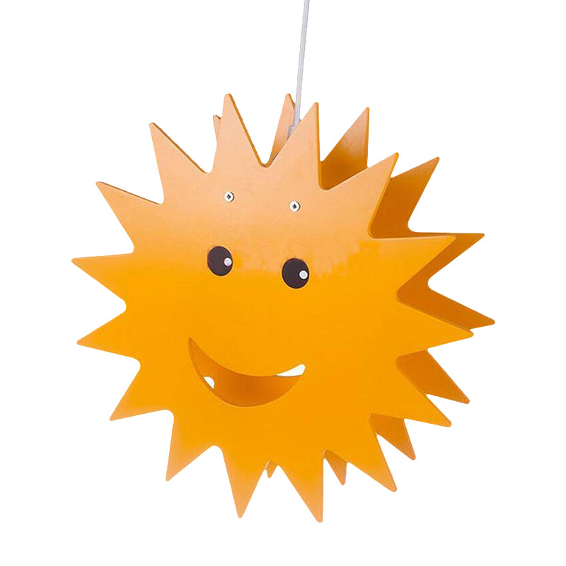 Wood Smiling Sun Hanging Lighting Cartoon 1 Light Yellow Finish Pendant Ceiling Lamp Clearhalo 'Ceiling Lights' 'Pendant Lights' 'Pendants' Lighting' 810550