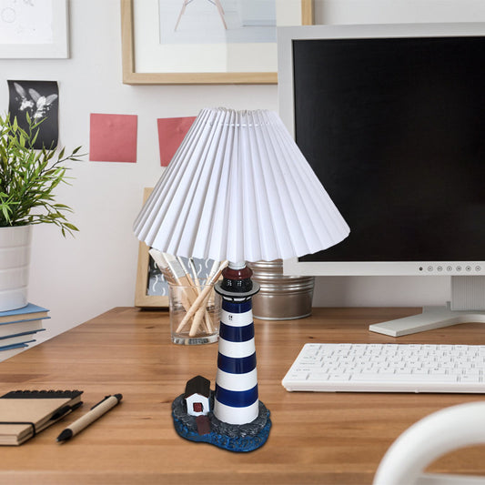 Lighthouse Shape Table Light Cartoon Resin 1 Light White and Black Night Lamp with Pleated Fabric Shade Black-White Clearhalo 'Lamps' 'Table Lamps' Lighting' 810650
