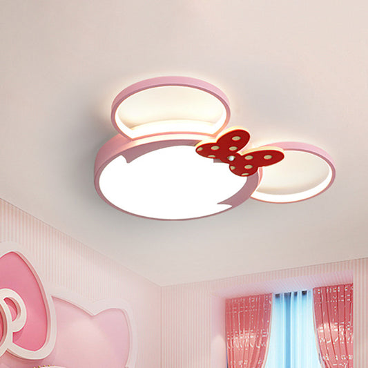 Mouse Head Flush Mounted Lamp Cartoon Acrylic LED Flush Ceiling Light Fixture in Pink Pink Clearhalo 'Ceiling Lights' 'Close To Ceiling Lights' 'Close to ceiling' 'Flush mount' Lighting' 810662