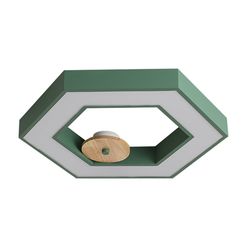 Hexagon Frame Bedroom Ceiling Flush Metallic LED Macaron Flush Mount Lighting in Green/Grey/Black and Wood Clearhalo 'Ceiling Lights' 'Close To Ceiling Lights' 'Close to ceiling' 'Flush mount' Lighting' 810672