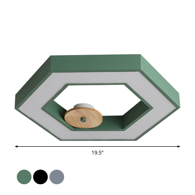 Hexagon Frame Bedroom Ceiling Flush Metallic LED Macaron Flush Mount Lighting in Green/Grey/Black and Wood Clearhalo 'Ceiling Lights' 'Close To Ceiling Lights' 'Close to ceiling' 'Flush mount' Lighting' 810673