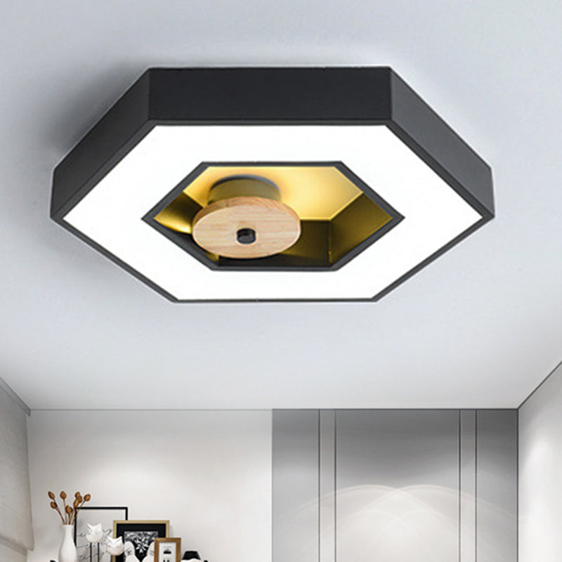 Hexagon Frame Bedroom Ceiling Flush Metallic LED Macaron Flush Mount Lighting in Green/Grey/Black and Wood Clearhalo 'Ceiling Lights' 'Close To Ceiling Lights' 'Close to ceiling' 'Flush mount' Lighting' 810675