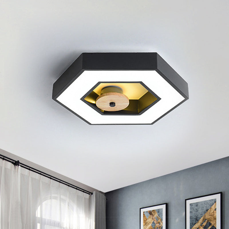 Hexagon Frame Bedroom Ceiling Flush Metallic LED Macaron Flush Mount Lighting in Green/Grey/Black and Wood Clearhalo 'Ceiling Lights' 'Close To Ceiling Lights' 'Close to ceiling' 'Flush mount' Lighting' 810676