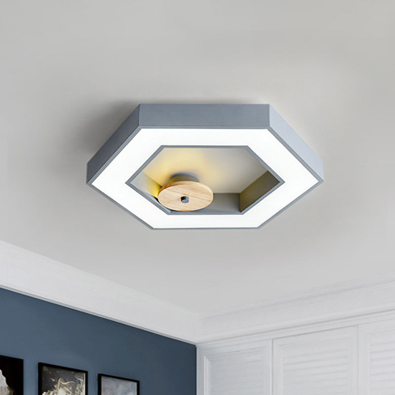 Hexagon Frame Bedroom Ceiling Flush Metallic LED Macaron Flush Mount Lighting in Green/Grey/Black and Wood Clearhalo 'Ceiling Lights' 'Close To Ceiling Lights' 'Close to ceiling' 'Flush mount' Lighting' 810680