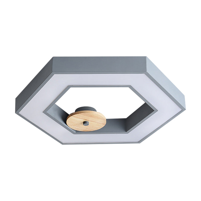 Hexagon Frame Bedroom Ceiling Flush Metallic LED Macaron Flush Mount Lighting in Green/Grey/Black and Wood Clearhalo 'Ceiling Lights' 'Close To Ceiling Lights' 'Close to ceiling' 'Flush mount' Lighting' 810681