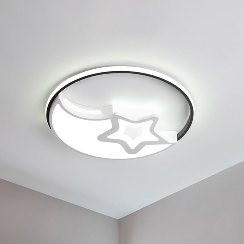 Nordic LED Flushmount Lamp White-Black Moon and Star Flush Mounted Light with Acrylic Shade in Warm/White Light White Clearhalo 'Ceiling Lights' 'Close To Ceiling Lights' 'Close to ceiling' 'Flush mount' Lighting' 810682