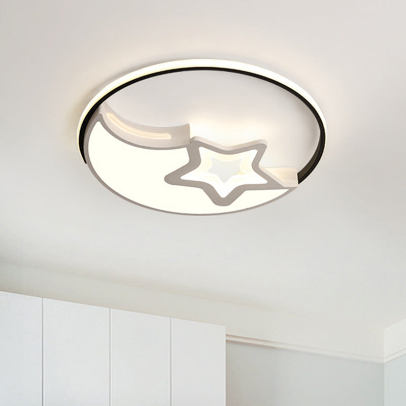 Nordic LED Flushmount Lamp White-Black Moon and Star Flush Mounted Light with Acrylic Shade in Warm/White Light Clearhalo 'Ceiling Lights' 'Close To Ceiling Lights' 'Close to ceiling' 'Flush mount' Lighting' 810683