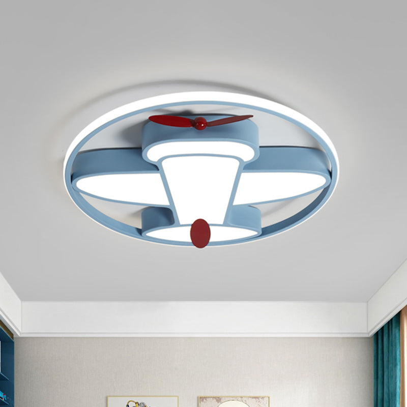 LED Kids Bedroom Flush Light Cartoon Blue Finish Flush Mount Fixture with Aircraft Acrylic Shade Blue Clearhalo 'Ceiling Lights' 'Close To Ceiling Lights' 'Close to ceiling' 'Flush mount' Lighting' 810686