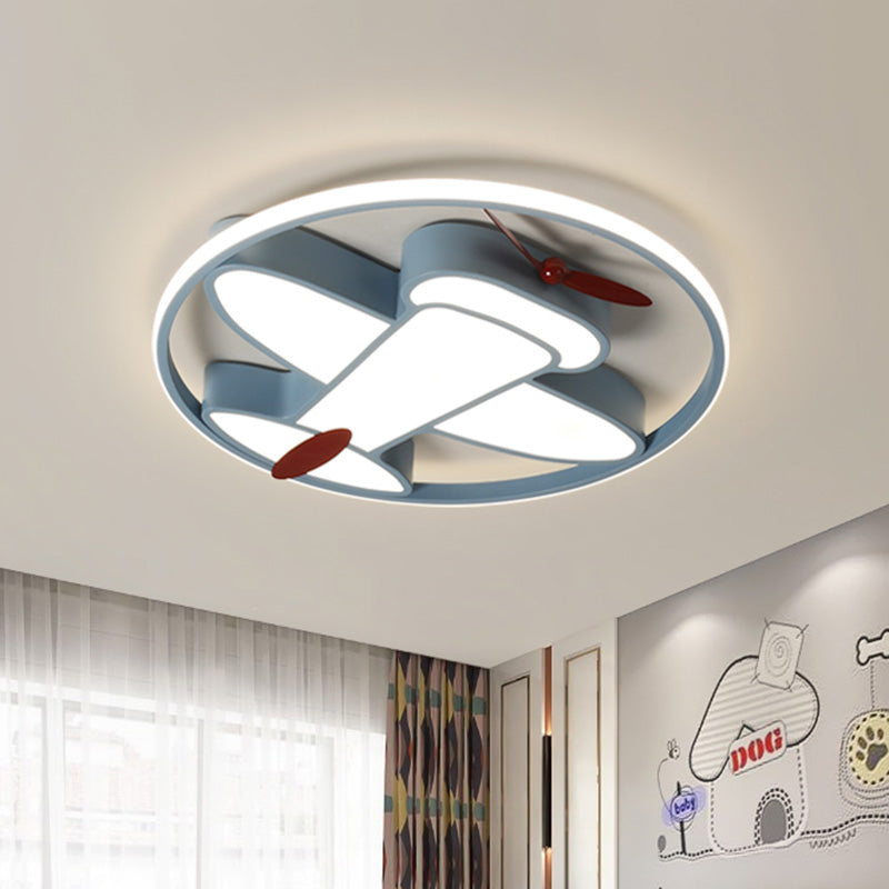 LED Kids Bedroom Flush Light Cartoon Blue Finish Flush Mount Fixture with Aircraft Acrylic Shade Clearhalo 'Ceiling Lights' 'Close To Ceiling Lights' 'Close to ceiling' 'Flush mount' Lighting' 810687