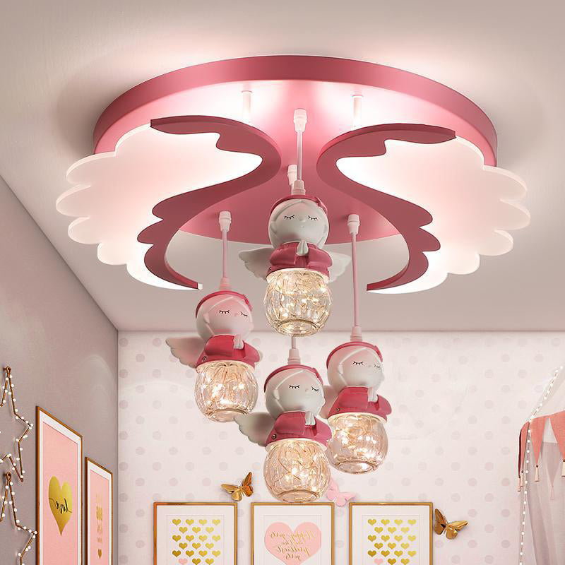 Angle Shape Semi Flush Lighting Cartoon Resin 3/4 Lights Pink Close to Ceiling Lamp with Wing Design Clearhalo 'Ceiling Lights' 'Close To Ceiling Lights' 'Close to ceiling' 'Semi-flushmount' Lighting' 810711