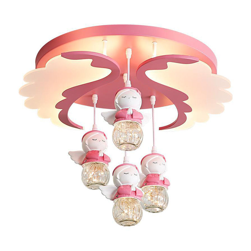 Angle Shape Semi Flush Lighting Cartoon Resin 3/4 Lights Pink Close to Ceiling Lamp with Wing Design Clearhalo 'Ceiling Lights' 'Close To Ceiling Lights' 'Close to ceiling' 'Semi-flushmount' Lighting' 810712