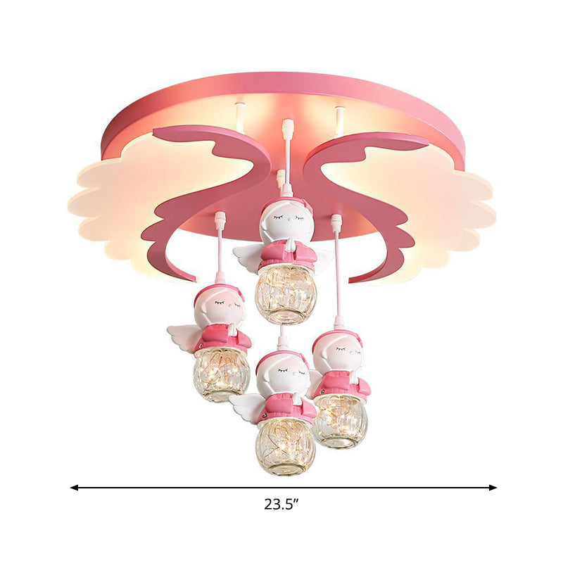 Angle Shape Semi Flush Lighting Cartoon Resin 3/4 Lights Pink Close to Ceiling Lamp with Wing Design Clearhalo 'Ceiling Lights' 'Close To Ceiling Lights' 'Close to ceiling' 'Semi-flushmount' Lighting' 810713