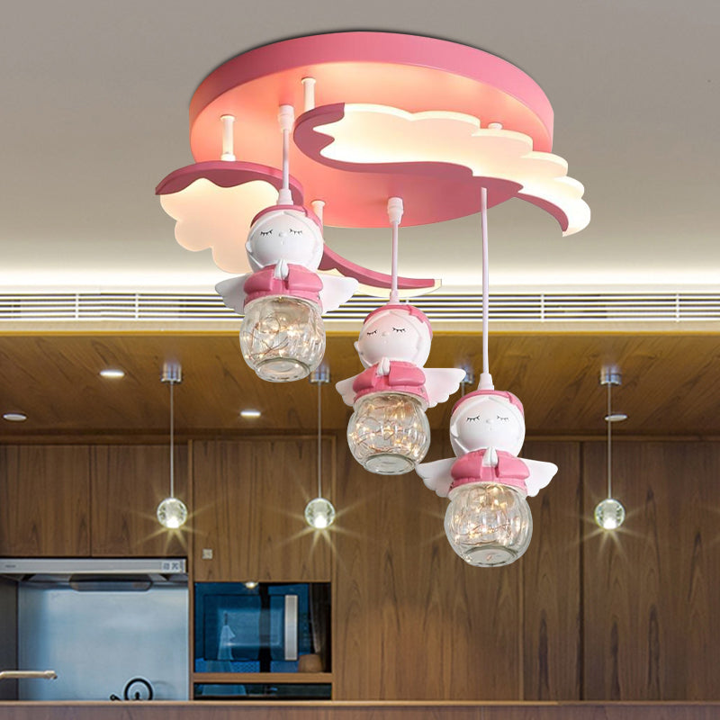 Angle Shape Semi Flush Lighting Cartoon Resin 3/4 Lights Pink Close to Ceiling Lamp with Wing Design Clearhalo 'Ceiling Lights' 'Close To Ceiling Lights' 'Close to ceiling' 'Semi-flushmount' Lighting' 810715