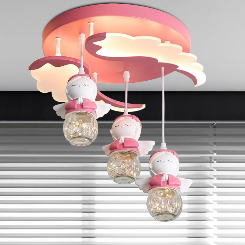 Angle Shape Semi Flush Lighting Cartoon Resin 3/4 Lights Pink Close to Ceiling Lamp with Wing Design Clearhalo 'Ceiling Lights' 'Close To Ceiling Lights' 'Close to ceiling' 'Semi-flushmount' Lighting' 810716