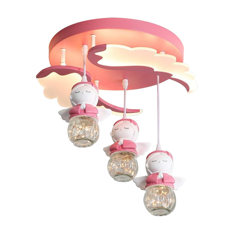 Angle Shape Semi Flush Lighting Cartoon Resin 3/4 Lights Pink Close to Ceiling Lamp with Wing Design Clearhalo 'Ceiling Lights' 'Close To Ceiling Lights' 'Close to ceiling' 'Semi-flushmount' Lighting' 810717