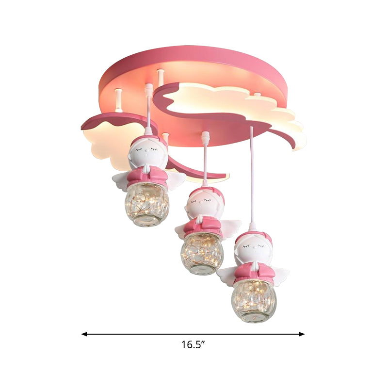 Angle Shape Semi Flush Lighting Cartoon Resin 3/4 Lights Pink Close to Ceiling Lamp with Wing Design Clearhalo 'Ceiling Lights' 'Close To Ceiling Lights' 'Close to ceiling' 'Semi-flushmount' Lighting' 810718