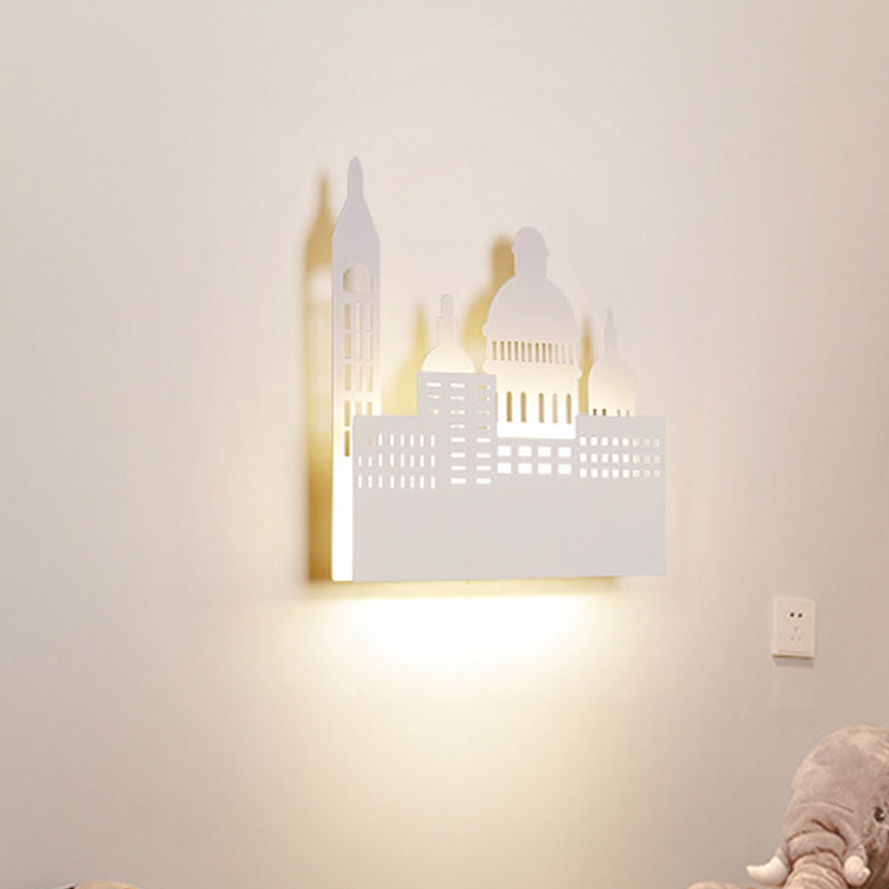 Kids 1 Head Wall Lighting with Metal Shade White Castle Sconce Light in Warm/White Light Clearhalo 'Wall Lamps & Sconces' 'Wall Lights' Lighting' 810720