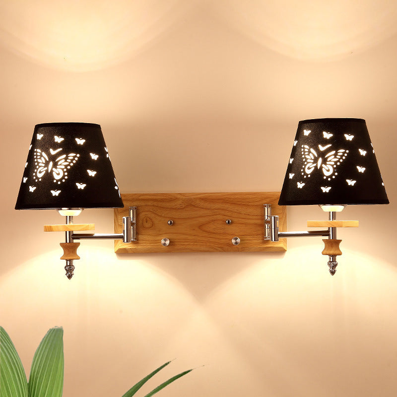 Black Barrel Fabric Sconce Light Kids 1/2 Lights Wood Wall Mounted Lamp with Butterflies Pattern 2.0 Black Clearhalo 'Wall Lamps & Sconces' 'Wall Lights' Lighting' 810727