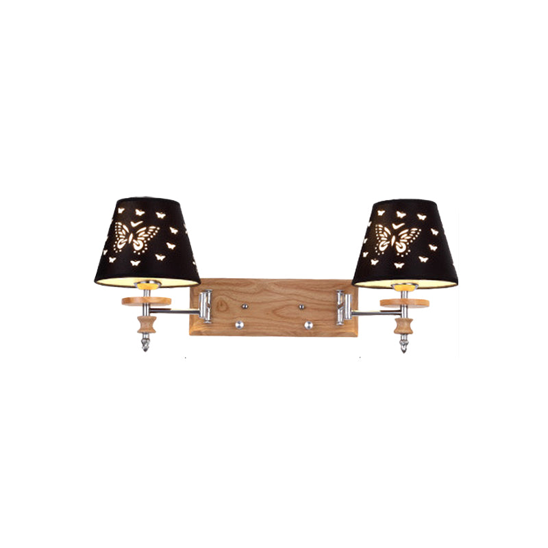 Black Barrel Fabric Sconce Light Kids 1/2 Lights Wood Wall Mounted Lamp with Butterflies Pattern Clearhalo 'Wall Lamps & Sconces' 'Wall Lights' Lighting' 810730