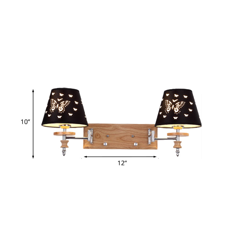 Black Barrel Fabric Sconce Light Kids 1/2 Lights Wood Wall Mounted Lamp with Butterflies Pattern Clearhalo 'Wall Lamps & Sconces' 'Wall Lights' Lighting' 810731