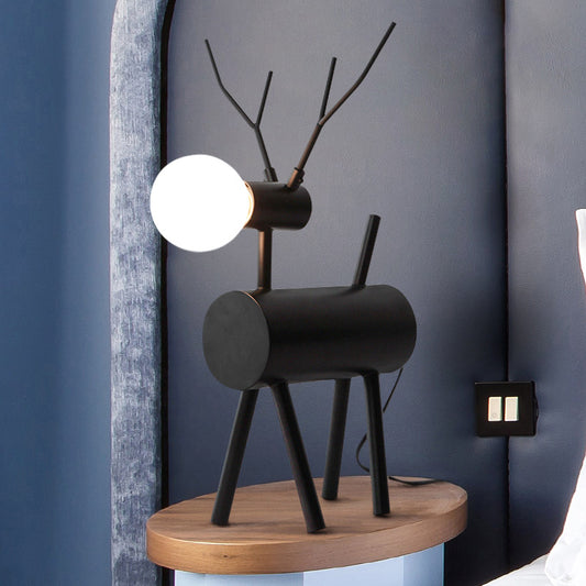 Deer Bedroom Table Light Metal 1 Bulb Creative Nightstand Lamp in Black with Plug In Cord Clearhalo 'Lamps' 'Table Lamps' Lighting' 810750