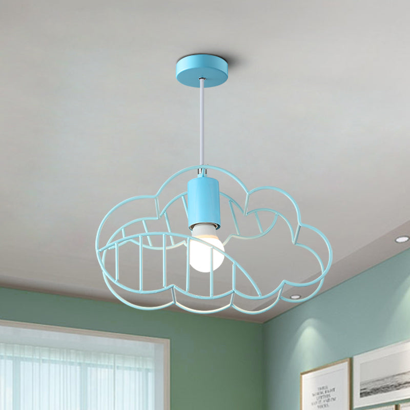 Creative Cloud Frame Metal Hanging Ceiling Light Single Bulb Pendant Light in Blue with Round Conopy Clearhalo 'Ceiling Lights' 'Pendant Lights' 'Pendants' Lighting' 810753