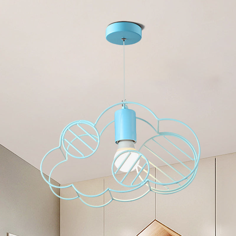 Creative Cloud Frame Metal Hanging Ceiling Light Single Bulb Pendant Light in Blue with Round Conopy Blue B Round Clearhalo 'Ceiling Lights' 'Pendant Lights' 'Pendants' Lighting' 810757_4a2dc101-1982-4d59-b559-159d5587b790